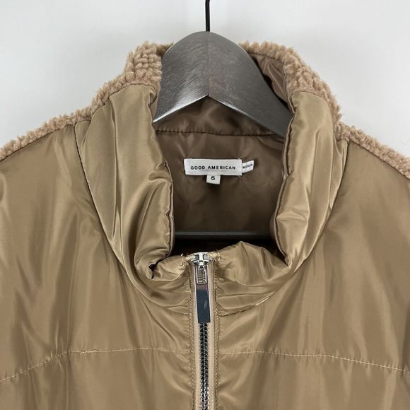 Good American Tan Full Zip Two Tone Puff Fleece Jacket Size 5 US 2XL - Picture 3 of 15